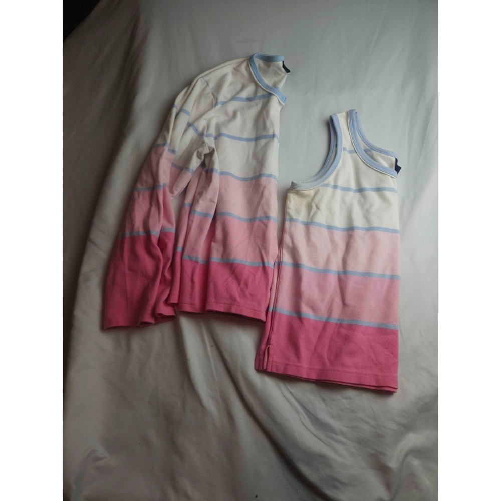 Vintage 90s Mountain Lake Cardigan Set Womens L Ombre Stripe Pastel Preppy Indie